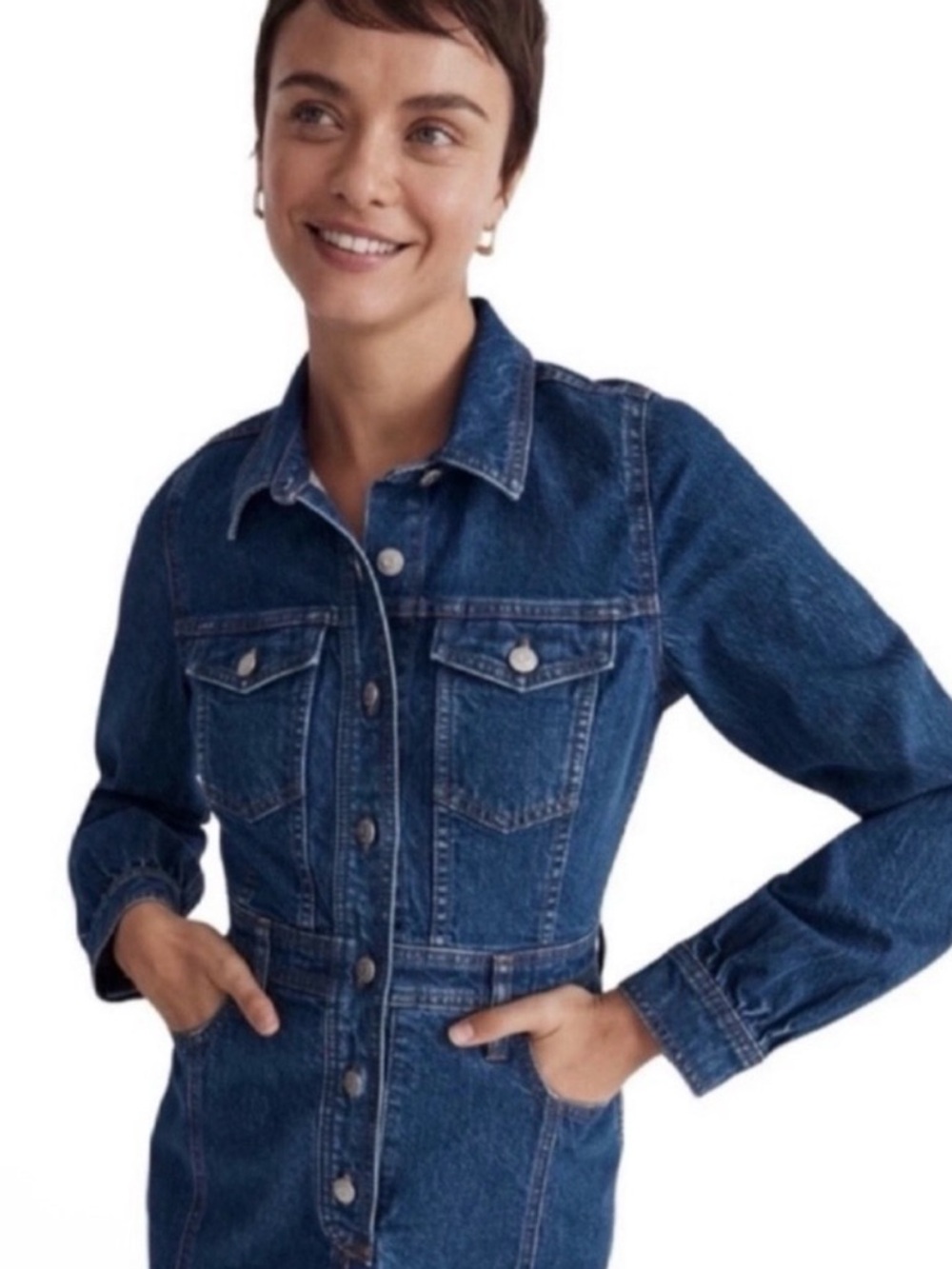 MADEWELL Midi Shirtdress in Glissan Wash, Pockets Front/Back, Size 8. - Picture 3 of 7